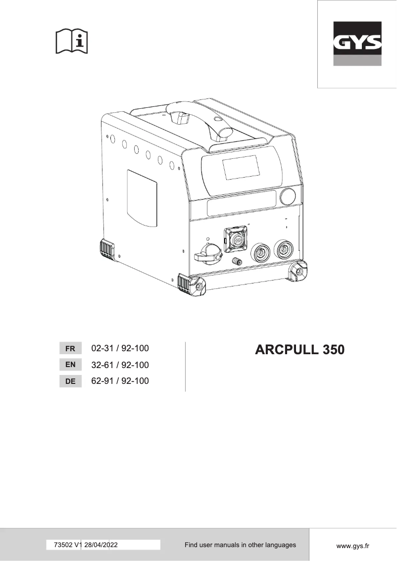 Page 1 de la notice Manuel utilisateur GYS Arcpull 350