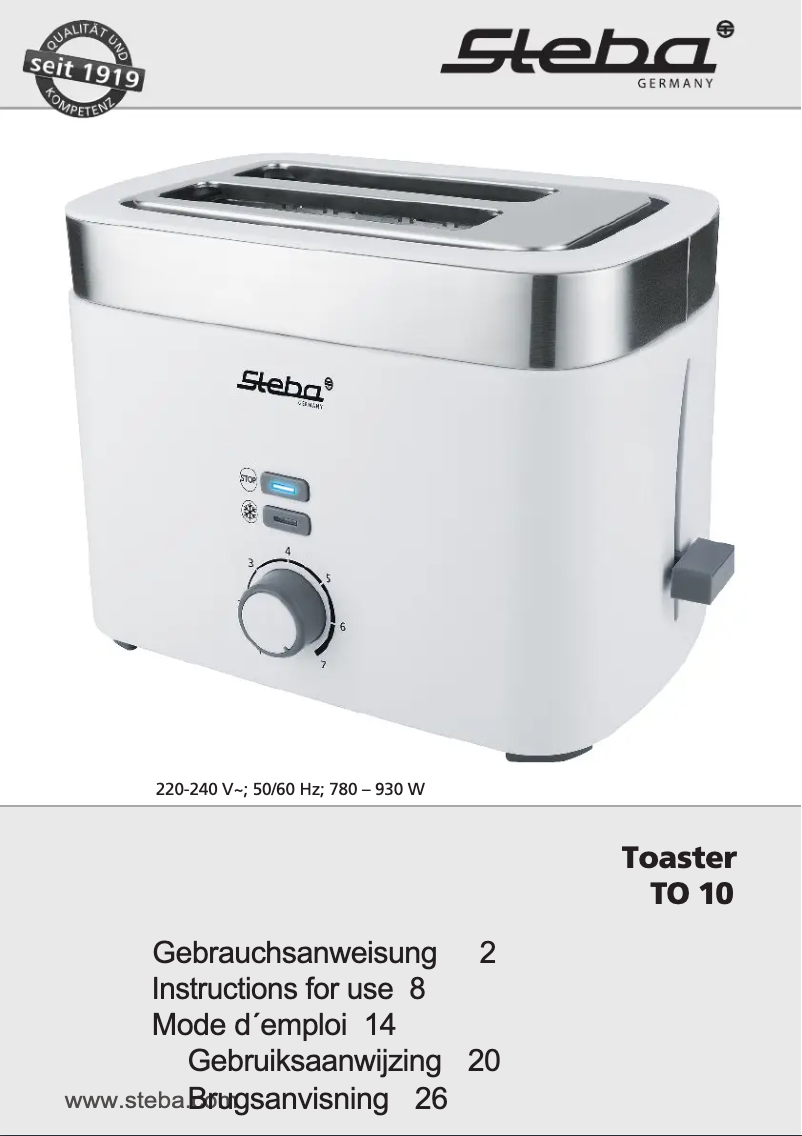 Page n°1 - Manuel utilisateur Steba TO 10