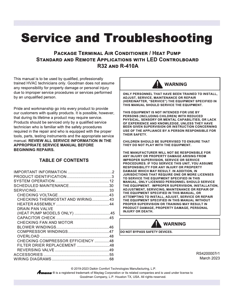 Page 1 de la notice Manuel utilisateur Amana PTC073K35AXXX