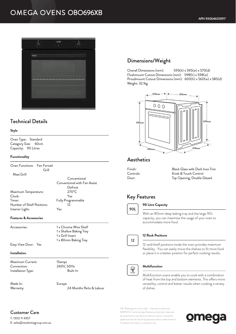 Page n°1 - Fiche technique Omega OBO694XB