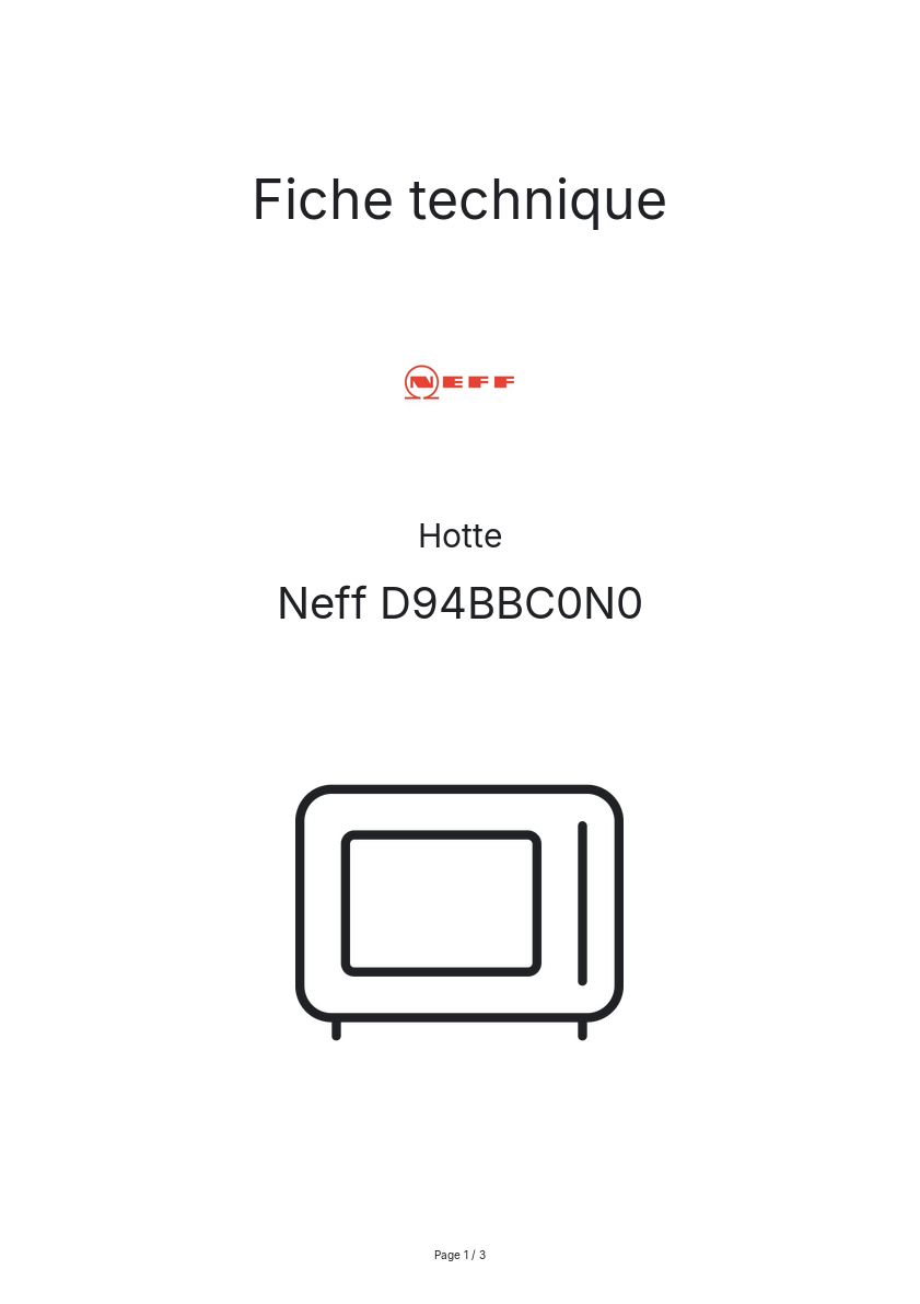 Page n°1 - Fiche technique Neff D94BBC0N0