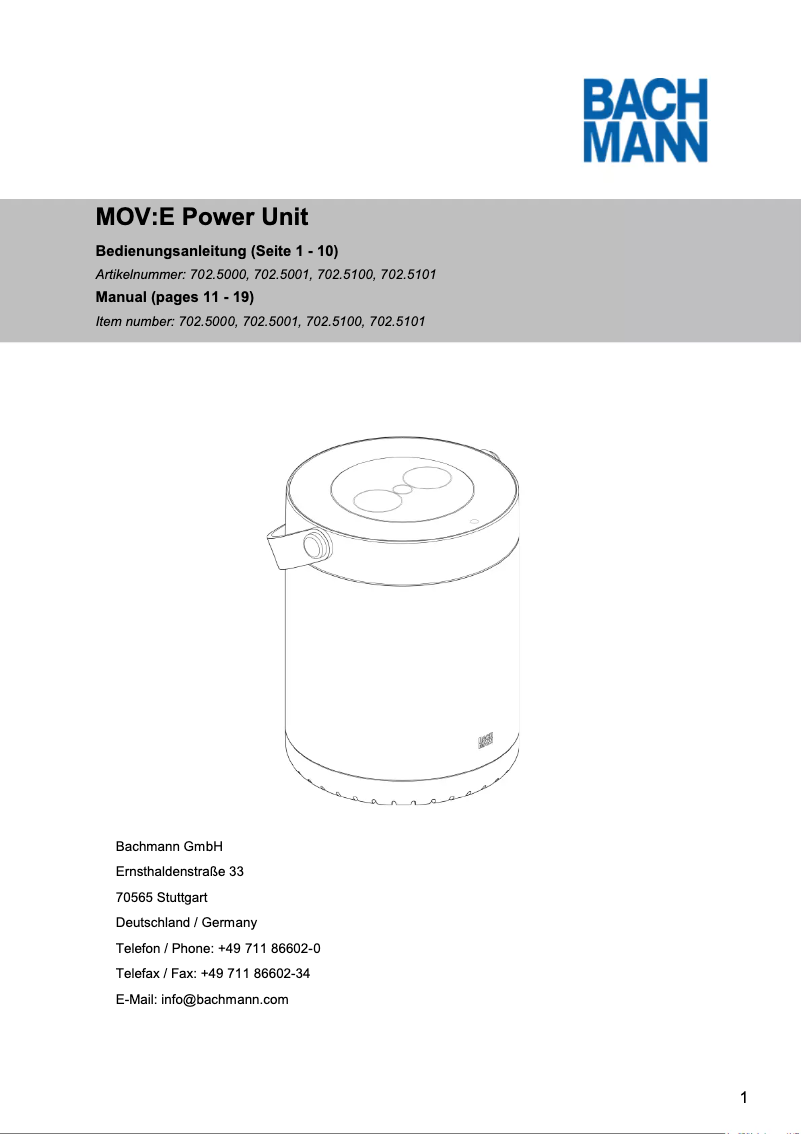Page 1 de la notice Manuel utilisateur Bachmann MOV:E