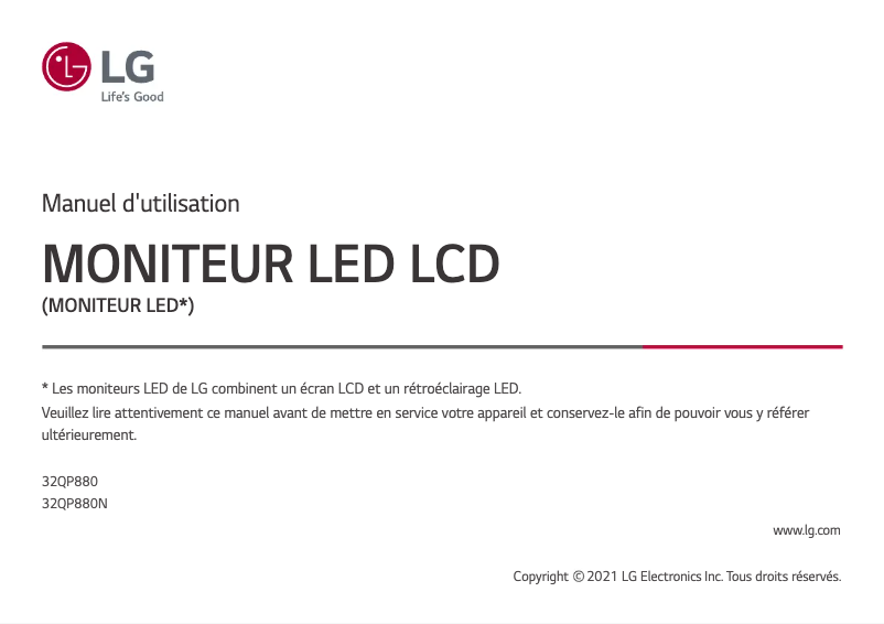 Page 1 de la notice Manuel utilisateur LG 32QP880N