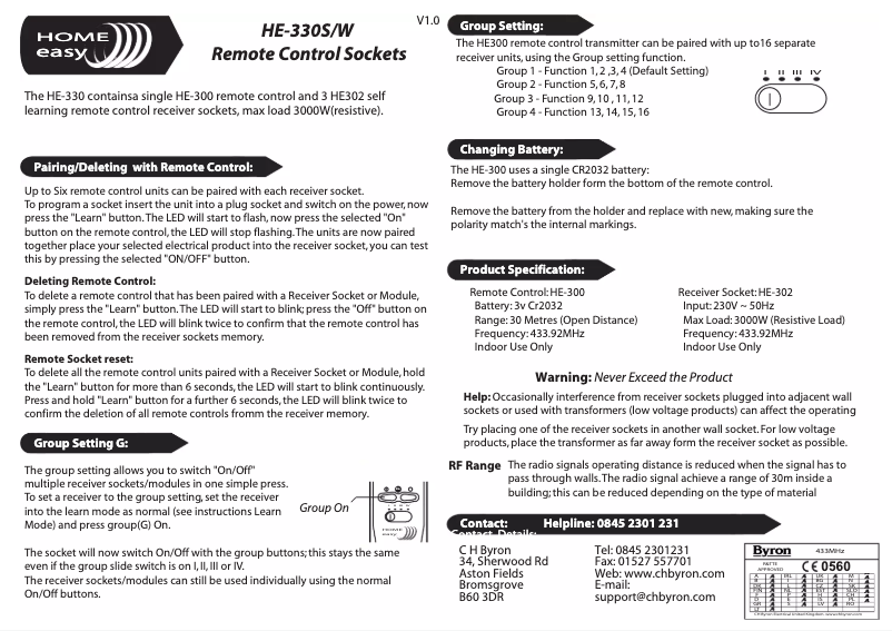 Page 1 de la notice Manuel utilisateur Home Easy HE-330