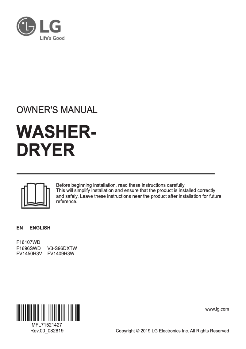 Page 1 de la notice Manuel utilisateur LG FV1409H3W