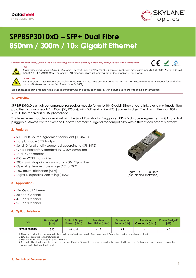 Page 1 de la notice Manuel utilisateur Skylane Optics SPP85P30100D257