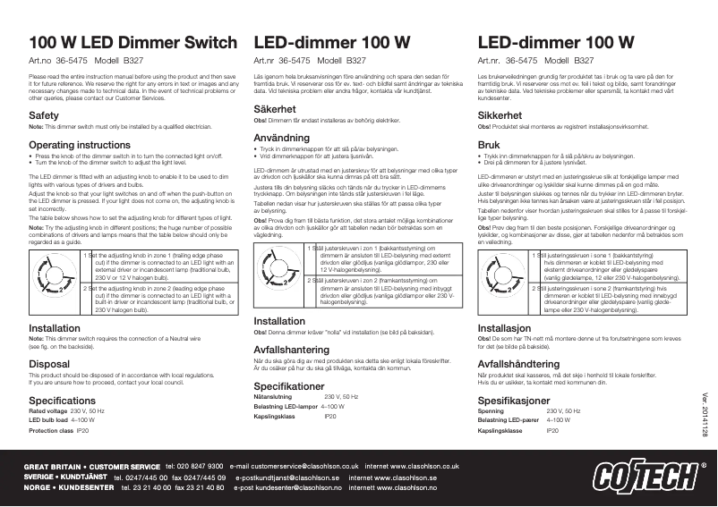 Page 1 of the manual User Manual Cotech B327