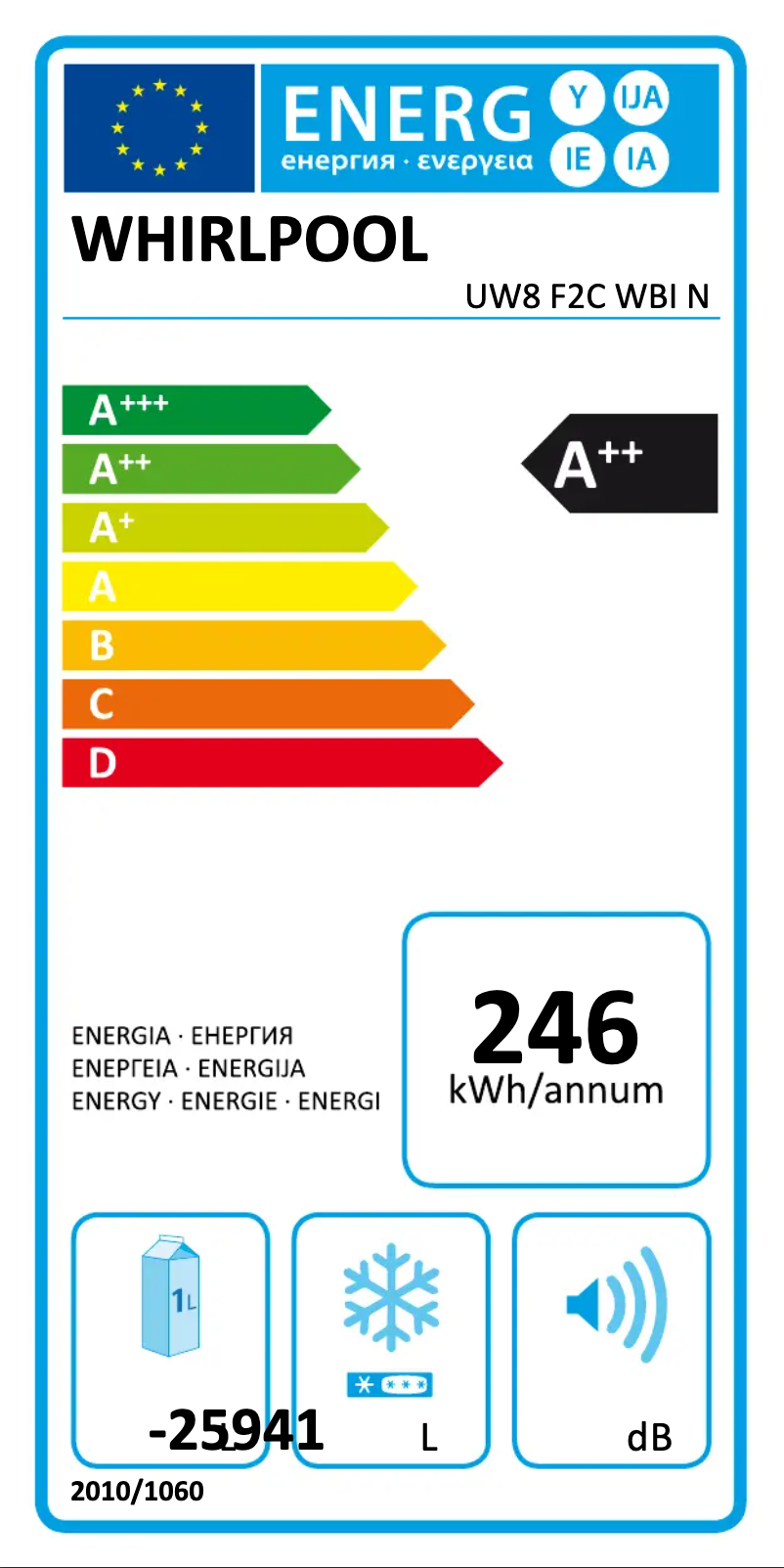 Page n°1 - Label énergétique Whirlpool UW8 F2C WBI N