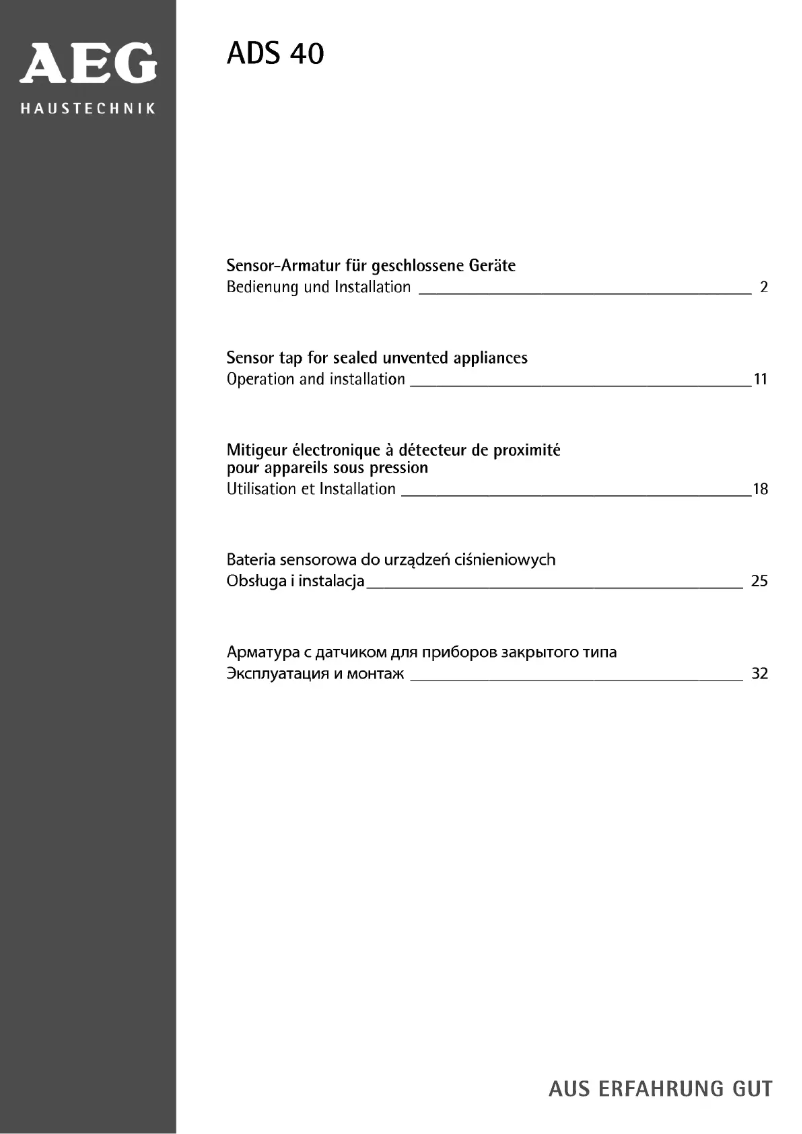 Imagen de la primera página del manual del dispositivo ADS40