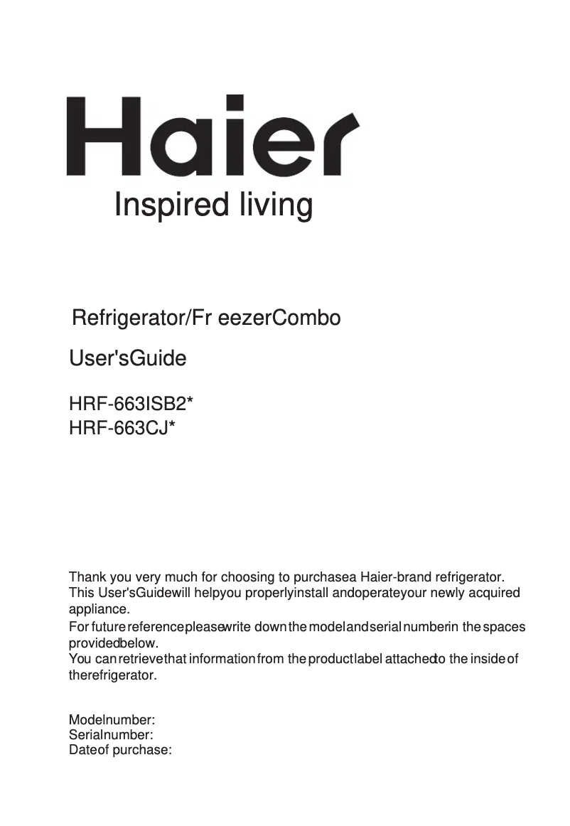 Page n°1 - Manuel utilisateur Haier HRF-663CJW