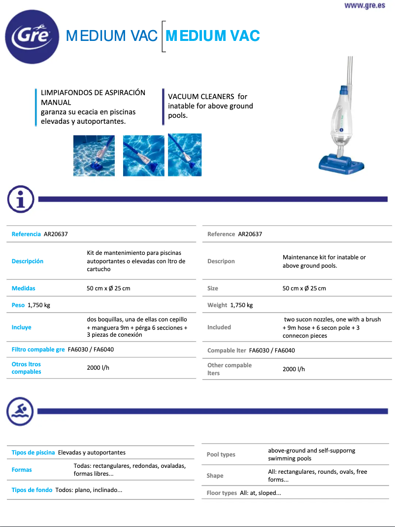 Página 1 del manual Ficha técnica Gre AR20637