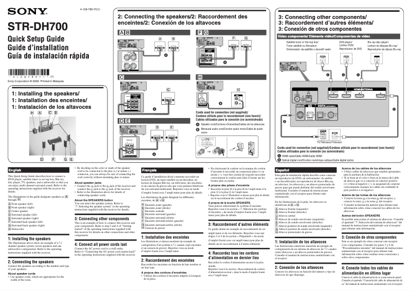Page 1 de la notice Guide d'installation Sony STR-DH700