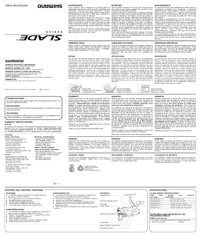Página 1 del manual Manual de usuario Shimano Slade 5000F