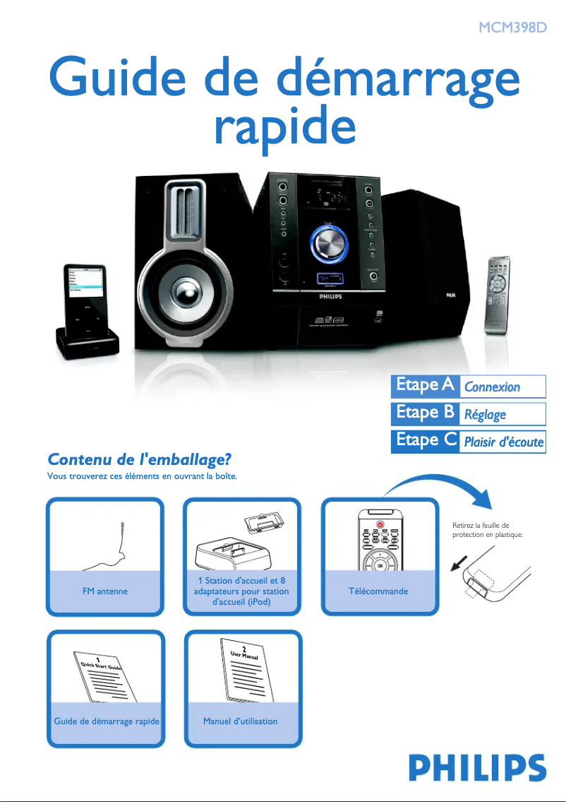 Page n°1 - Guide de démarrage rapide Philips MCM398D