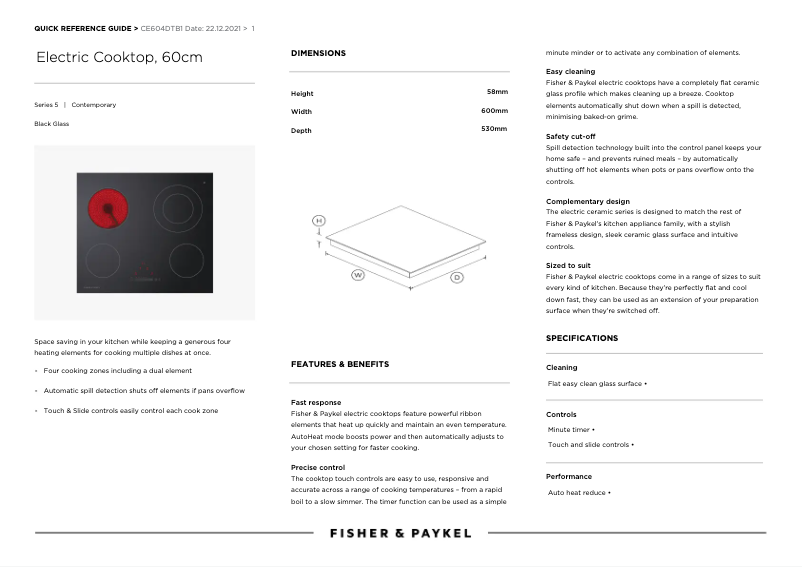 Page n°1 - Manuel utilisateur Fisher & Paykel CE604DTB1