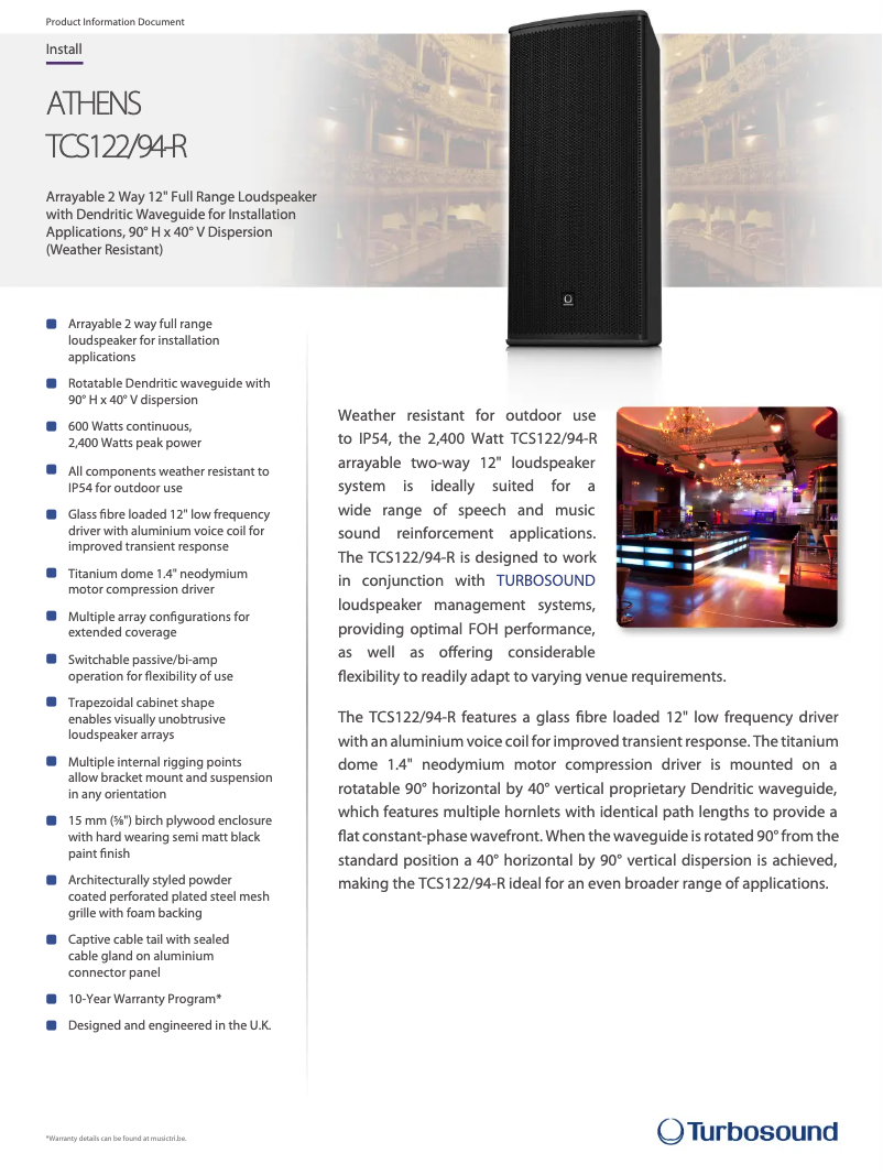 Page n°1 - Fiche technique Turbosound Athens TCS122/94-R