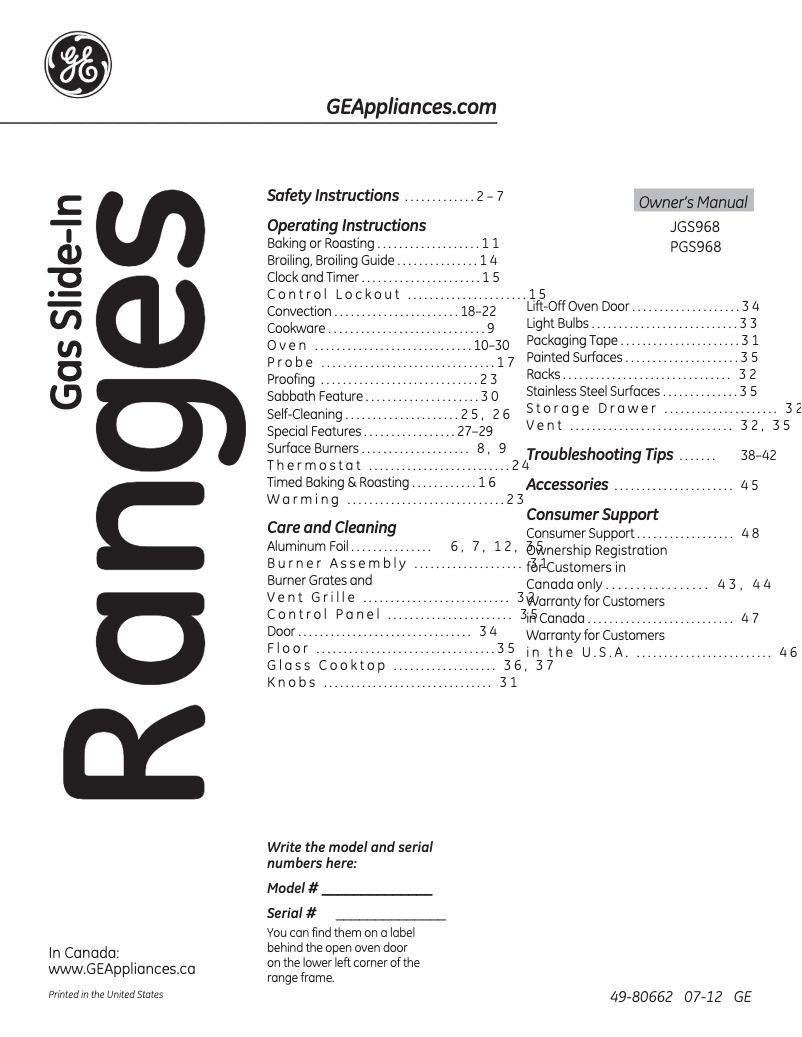 Página 1 del manual Manual de uso y mantenimiento GE Profile PGS968SEPSS