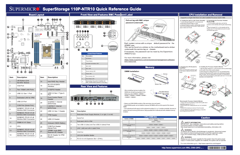 Page 1 de la notice Guide de démarrage rapide Supermicro SuperServer SSG-110P-NTR10