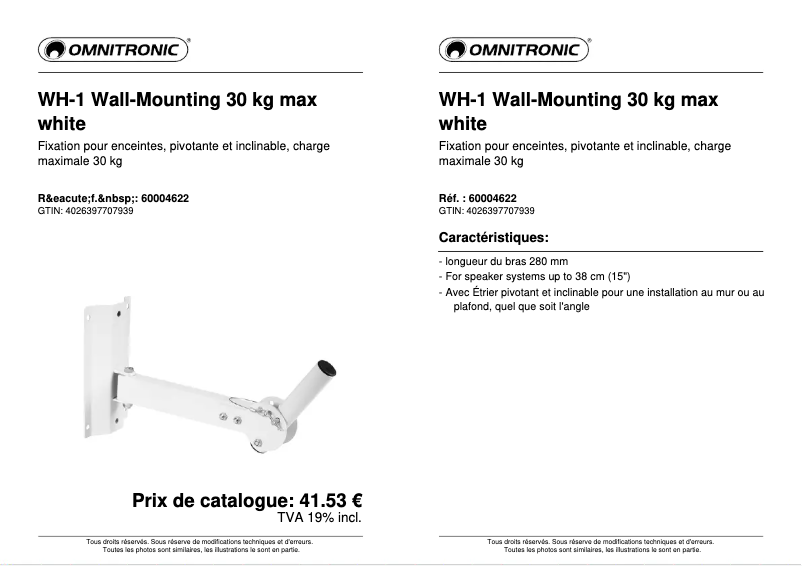 Page n°1 - Fiche technique Omnitronic WH-1