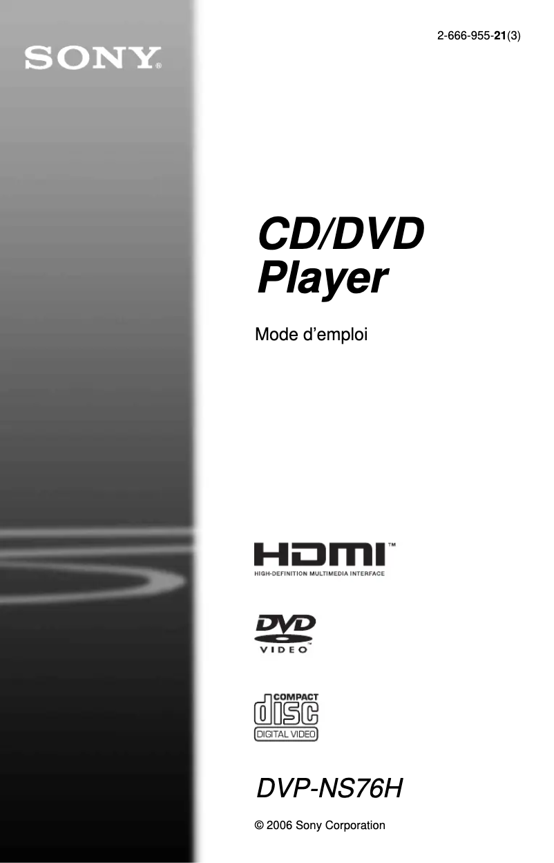 Page n°1 - Manuel utilisateur Sony DVP-NS76H