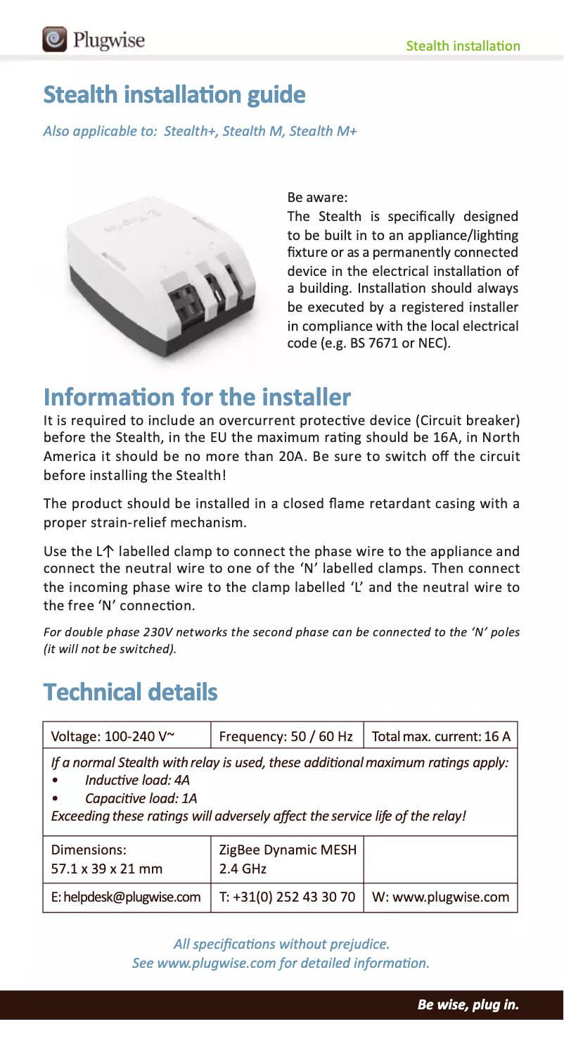 Page 1 of the manual User Manual Plugwise Stealth M 20A