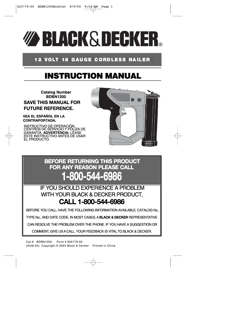 Page 1 de la notice Manuel utilisateur Black & Decker BDBN1200