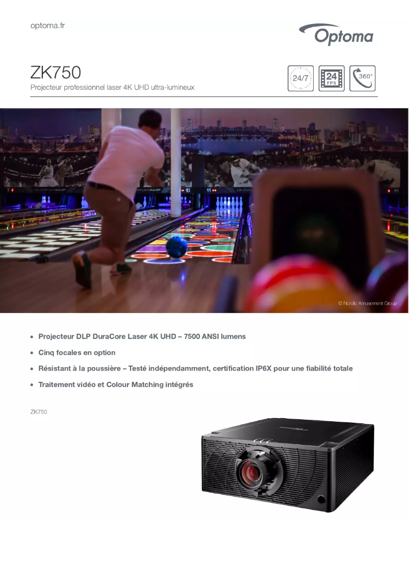 Página 1 del manual Ficha técnica Optoma ZK750