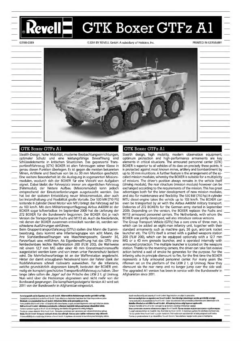 Page 1 de la notice Manuel utilisateur Revell GTK BOXER GTFzA1