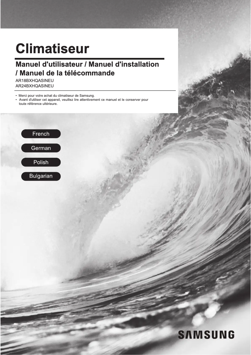 Page 1 de la notice Manuel utilisateur Samsung AR18BXHQASIXEU