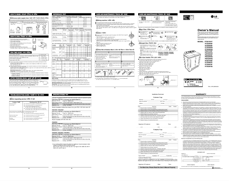 Page n°1 - Manuel utilisateur LG P7255P3F