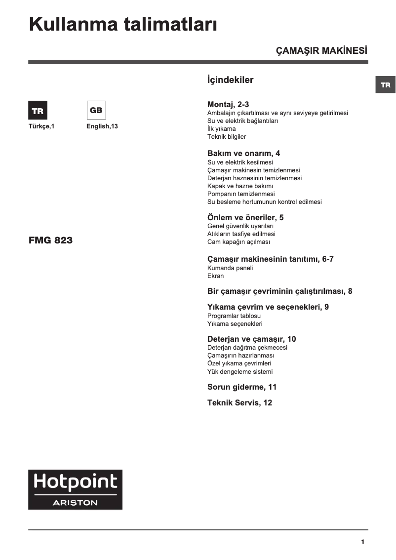 Page n°1 - Manuel utilisateur Hotpoint Ariston FMG 823 M TK.M