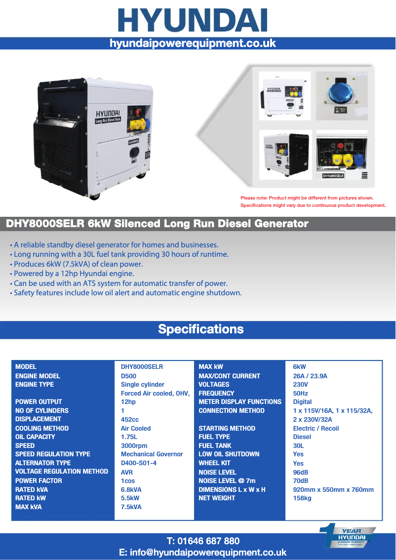Page 1 of the manual User Manual Hyundai DHY8000SELR