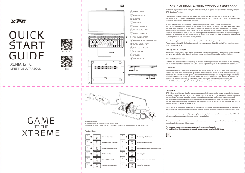 Page 1 de la notice Manuel utilisateur XPG Xenia 15 TC Lifestyle