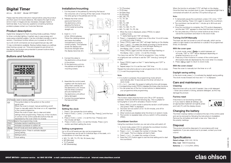 Page 1 de la notice Manuel utilisateur Clas Ohlson EFP700ET