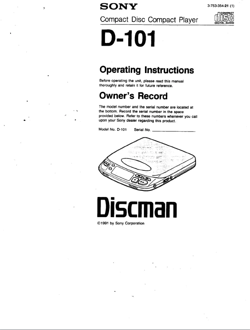 Página 1 del manual Manual de usuario Sony Discman D-101