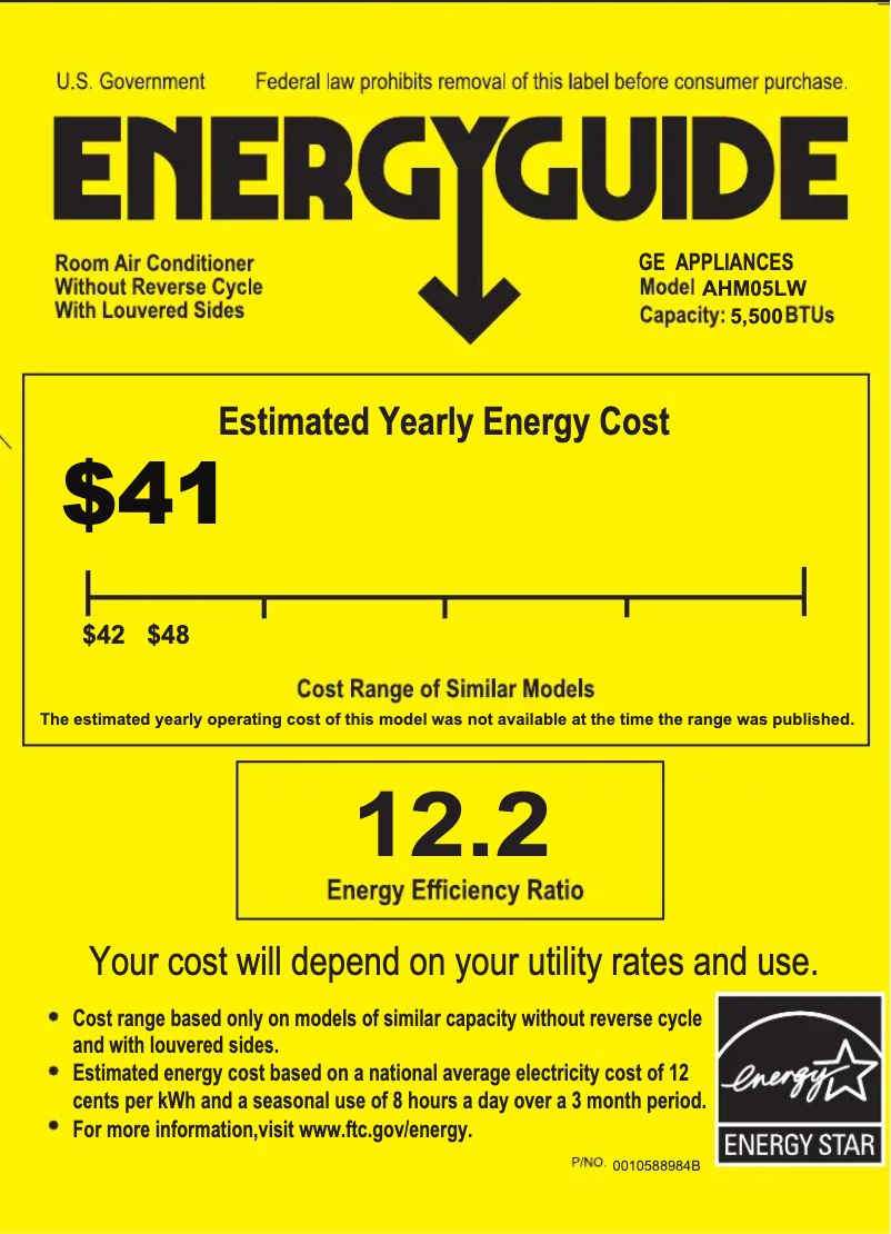 Page n°1 - Label énergétique GE AHM05LW