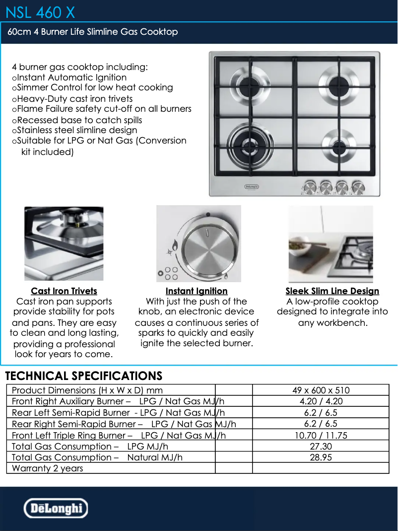 Page 1 de la notice Fiche technique DeLonghi NSL 460 X