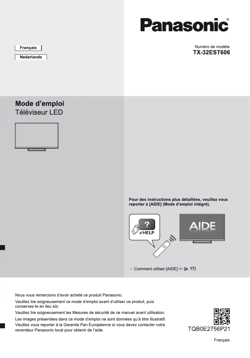 Page 1 de la notice Manuel utilisateur Panasonic TX-32EST606