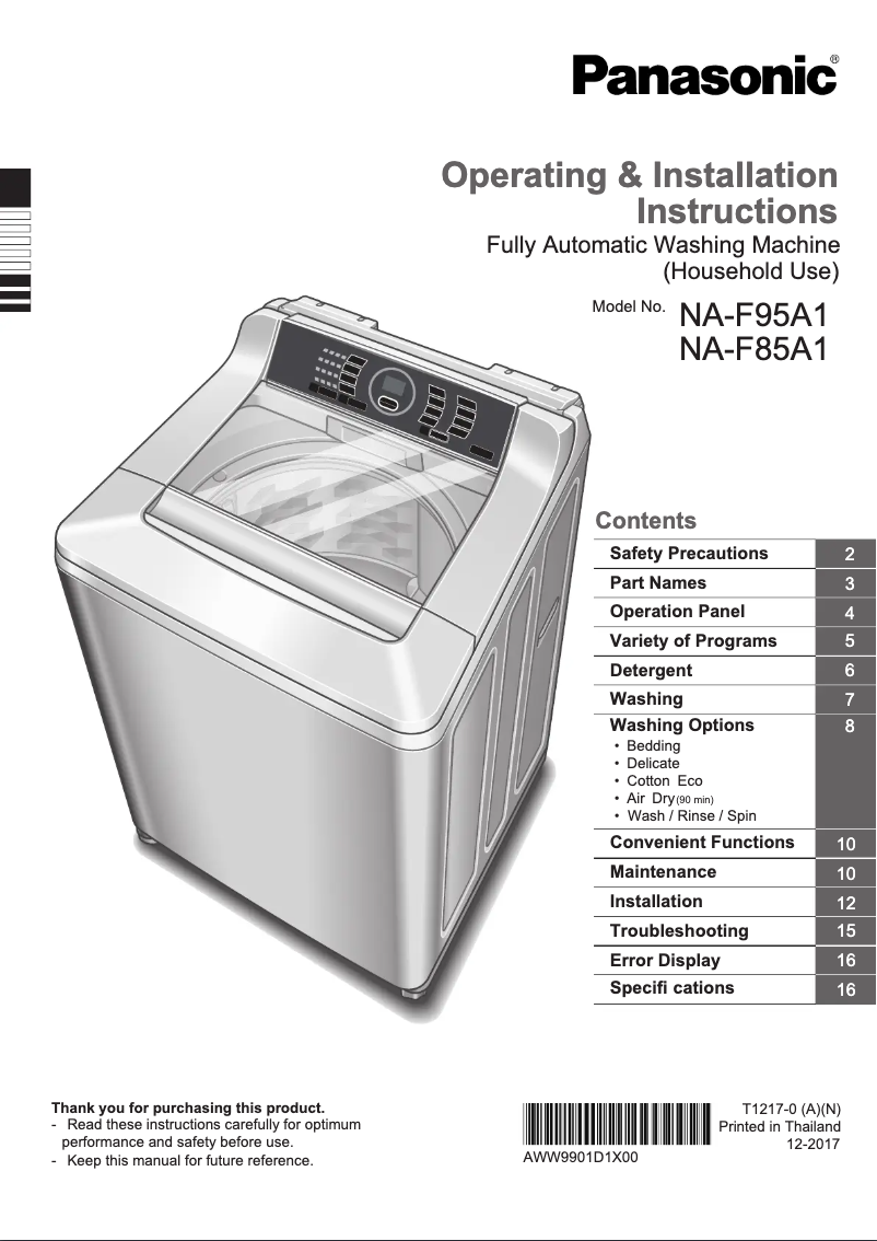Page n°1 - Instructions / montage Panasonic NA-F85A1