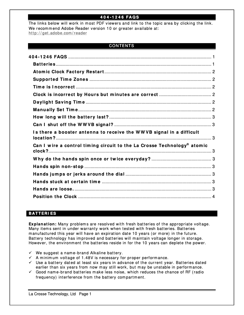 Page n°1 - FAQ La Crosse Technology 404-1246