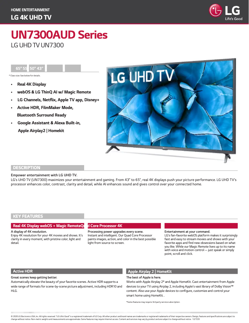 Página 1 del manual Ficha técnica LG 65UN7300AUD