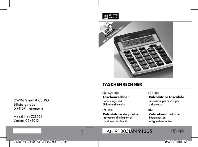 Page 1 de la notice Manuel utilisateur United Office Z31296