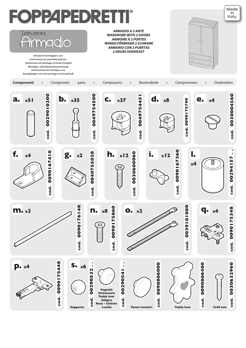 Page 1 de la notice Manuel utilisateur Foppapedretti Armadio Teneri Incontri