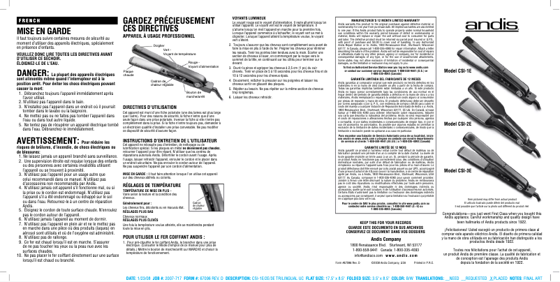 Page n°1 - Manuel utilisateur Andis CSI-3EA