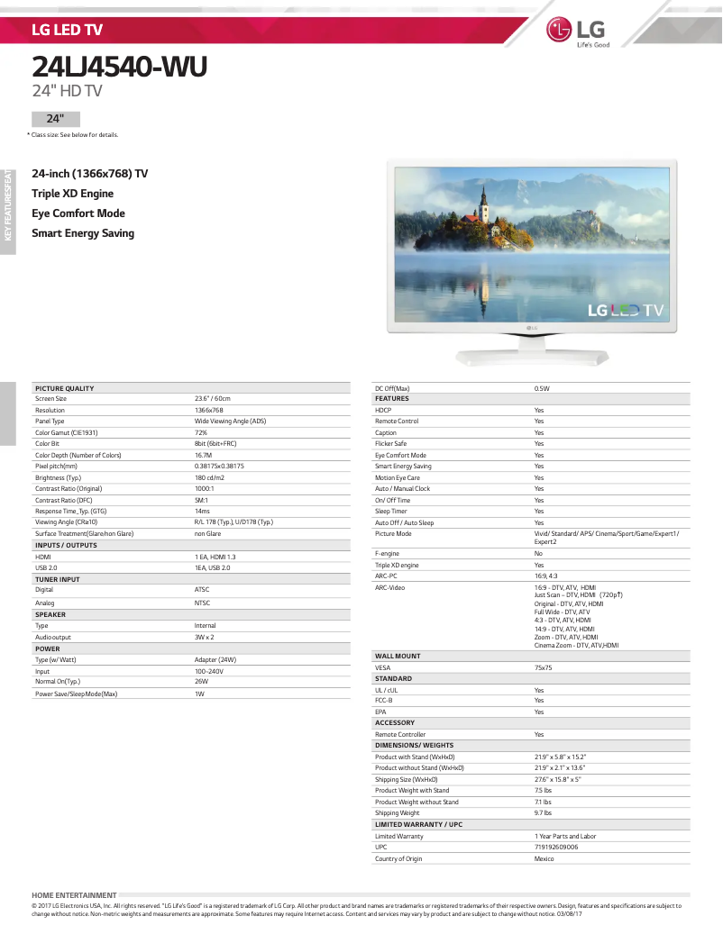 Página 1 del manual Ficha técnica LG 24LJ4540-WU