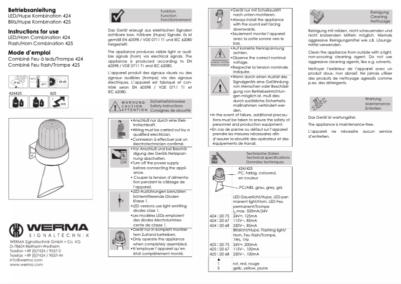 Page n°1 - Manuel utilisateur Werma 425.320.75