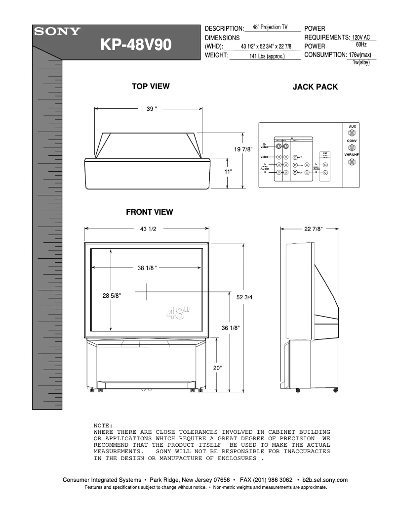 Page 1 de la notice Guide d'installation Sony KP-48V90