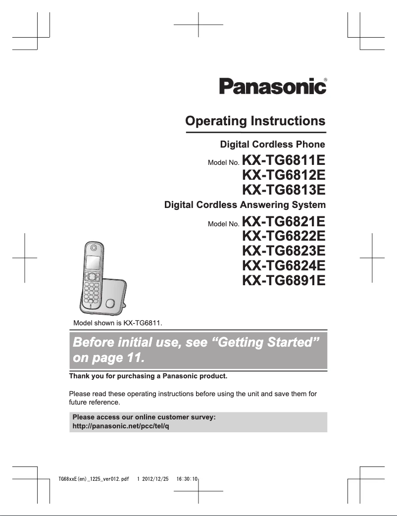 Imagen de la primera página del manual del dispositivo KX-TG6891