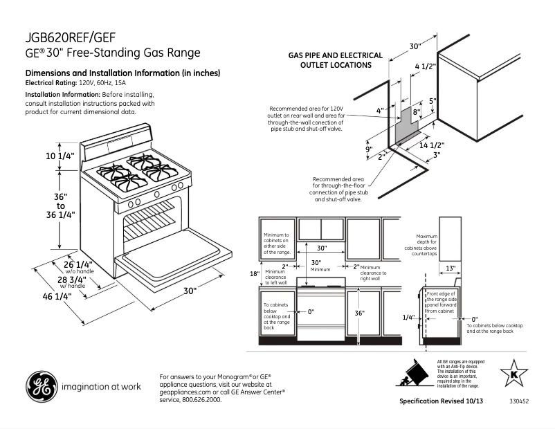 Page 1 of the manual Technical Sheet GE JGB620FSA