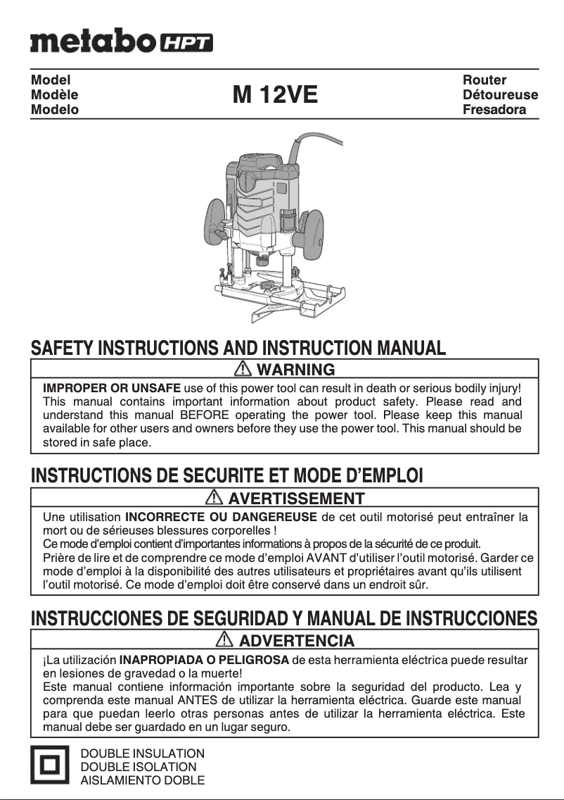 Page 1 de la notice Manuel utilisateur Metabo M12VE